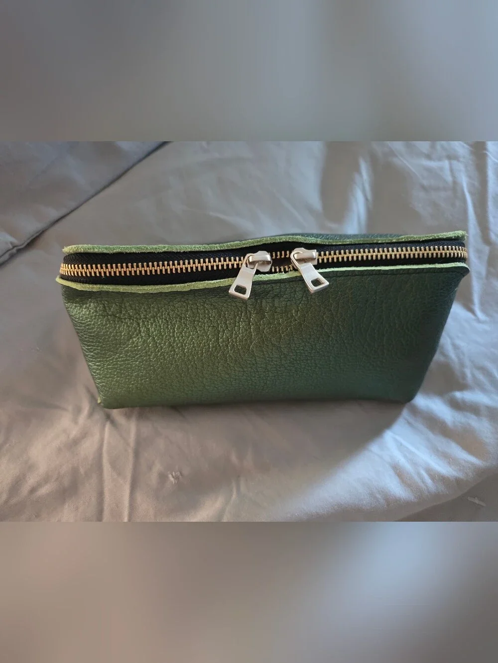 PLG Metallkc Green Leather Wide Mouth Pouch
